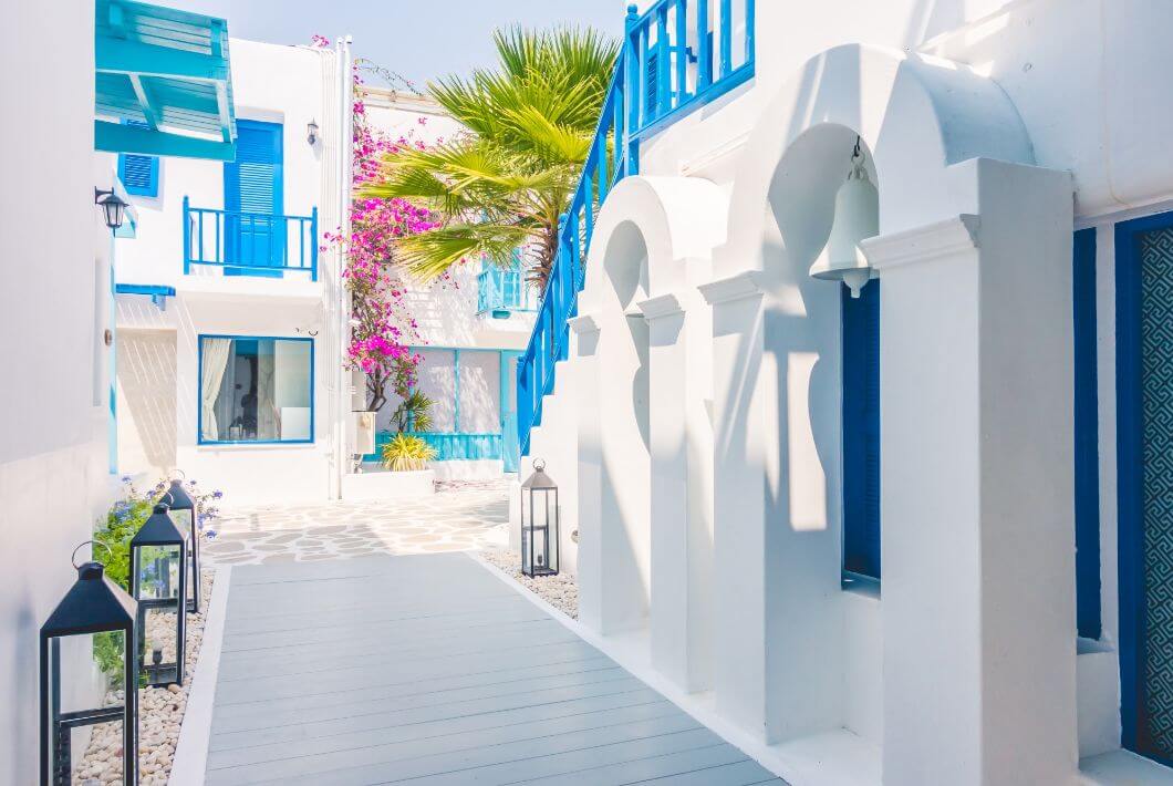 White Beautiful Aegean Greek Houses in Mykonos